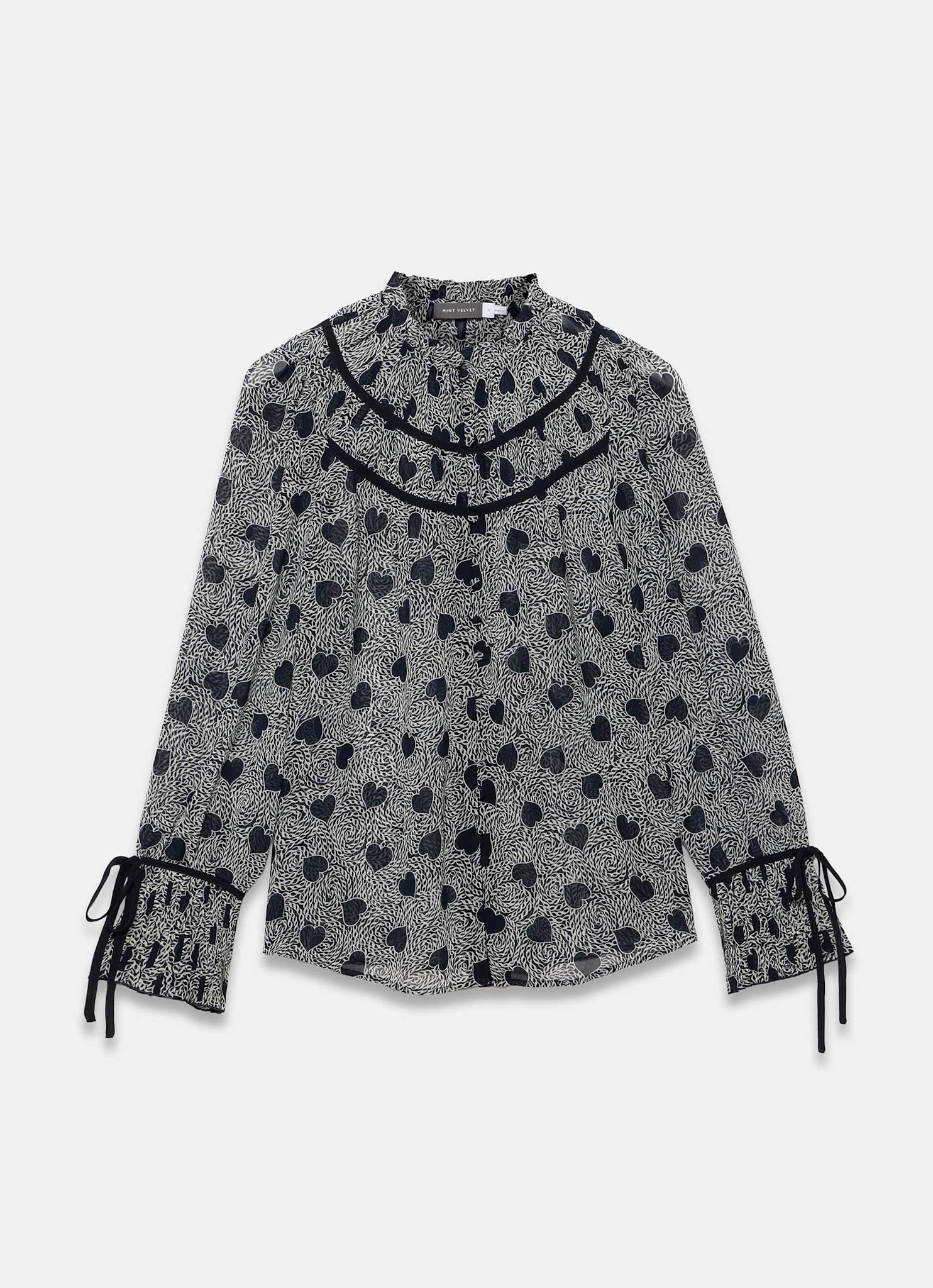 Navy Heart Print Chiffon Blouse