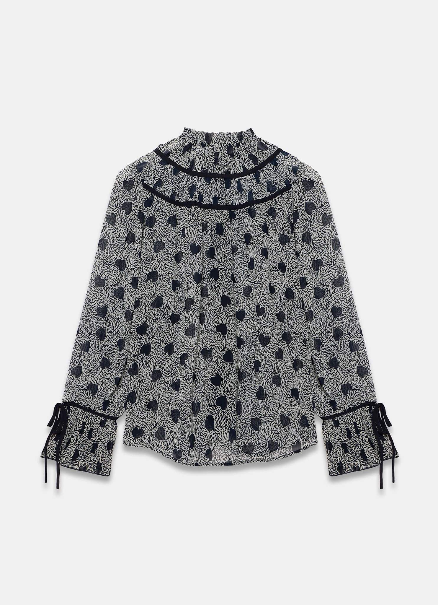 Navy Heart Print Chiffon Blouse