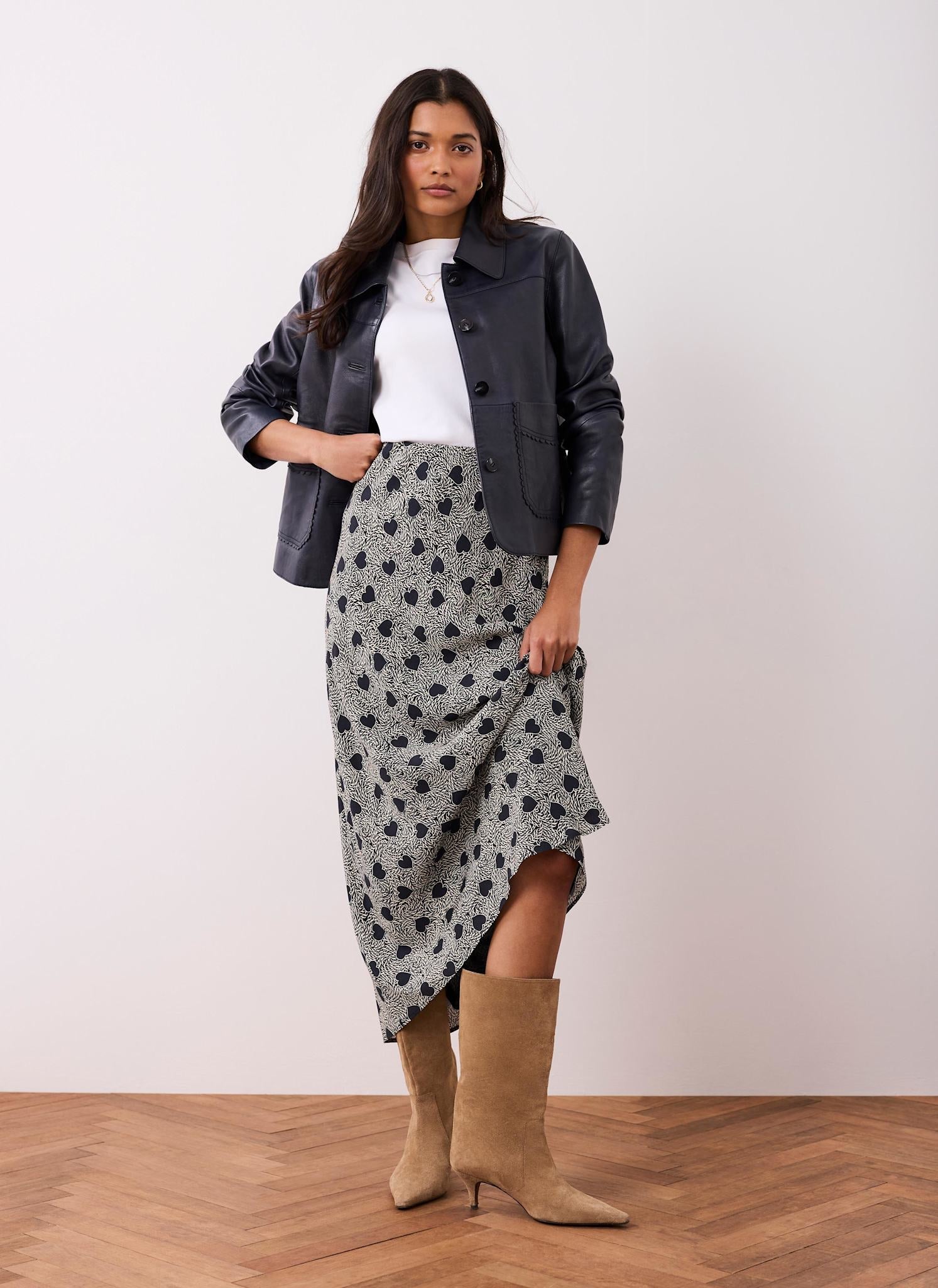 Navy Heart Print Maxi Skirt