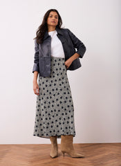 Navy Heart Print Maxi Skirt