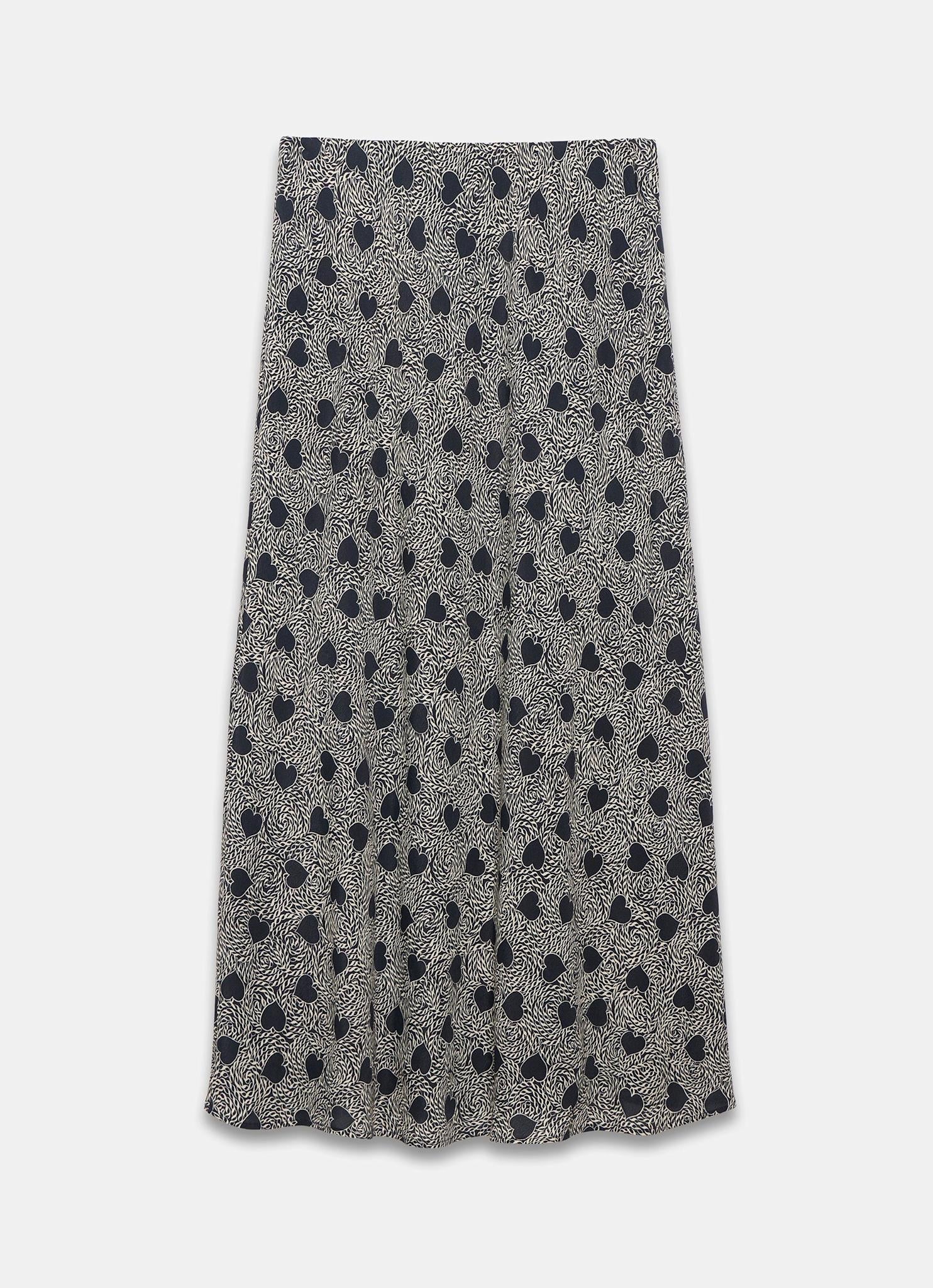 Navy Heart Print Maxi Skirt