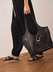 Harlow Black Leather Tote Bag
