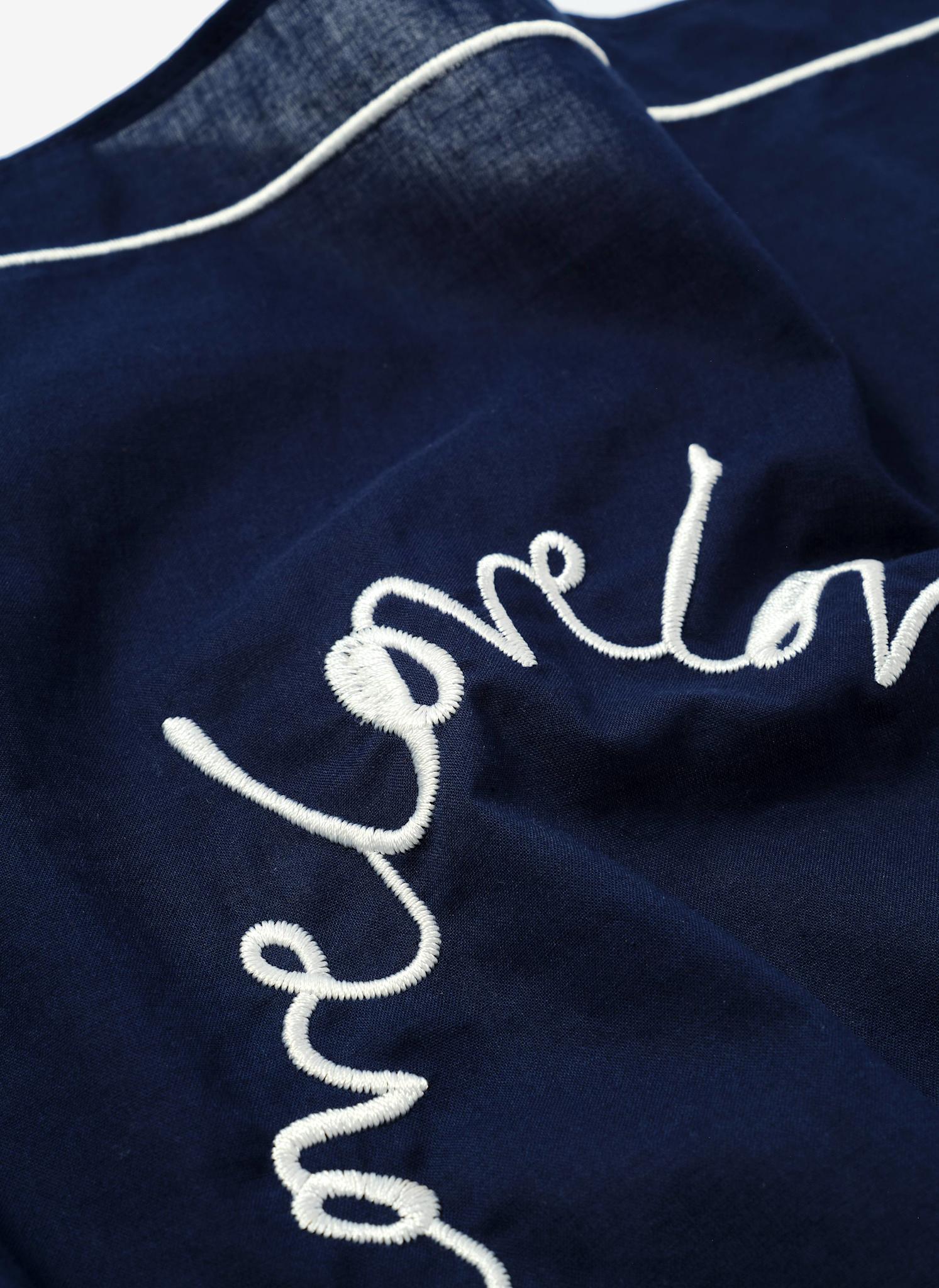 Navy Cotton Heart Embroidered Square Scarf