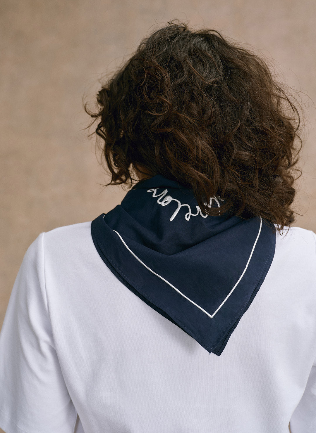 Navy Cotton Heart Embroidered Square Scarf