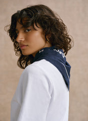 Navy Cotton Heart Embroidered Square Scarf