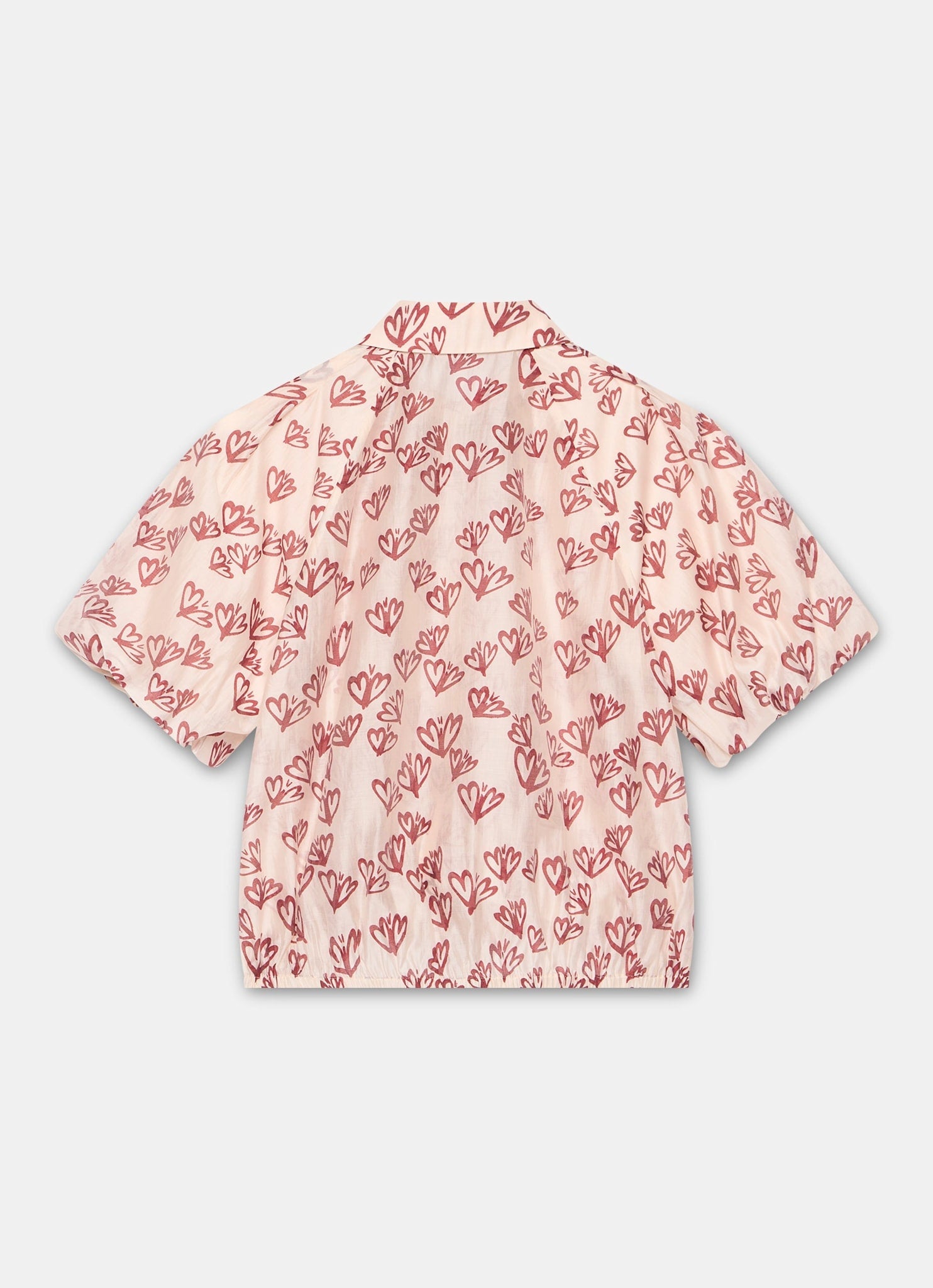 Pink Heart Print Puff Sleeve Shirt