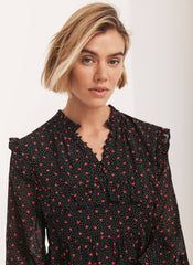 Black Heart Print Tiered Mini Dress