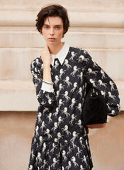 Black Horse Print Mini Shirt Dress