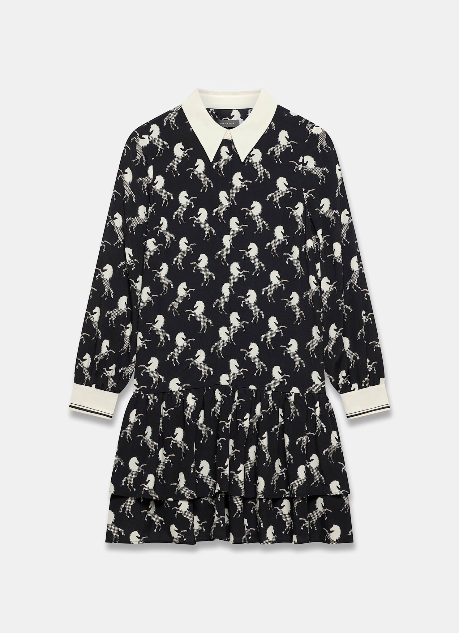 Black Horse Print Mini Shirt Dress