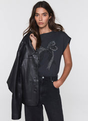 Black Cotton Bow Graphic T-Shirt