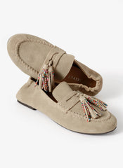 Indie Neutral Suede Beaded Loafers