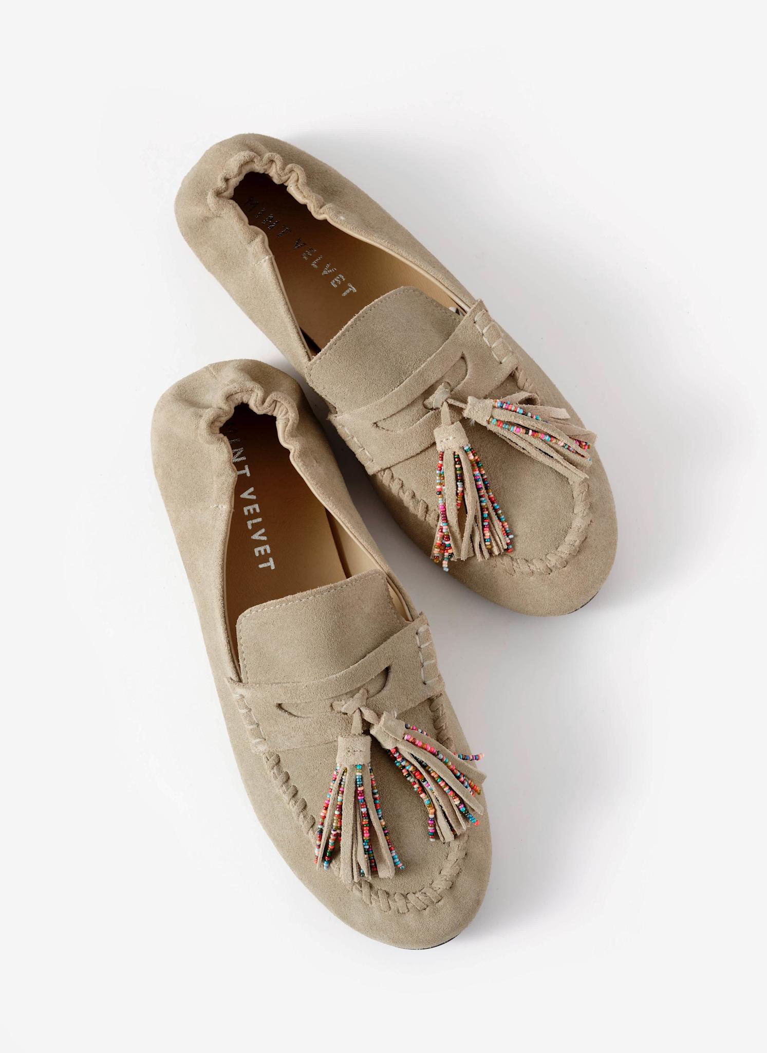 Indie Neutral Suede Beaded Loafers