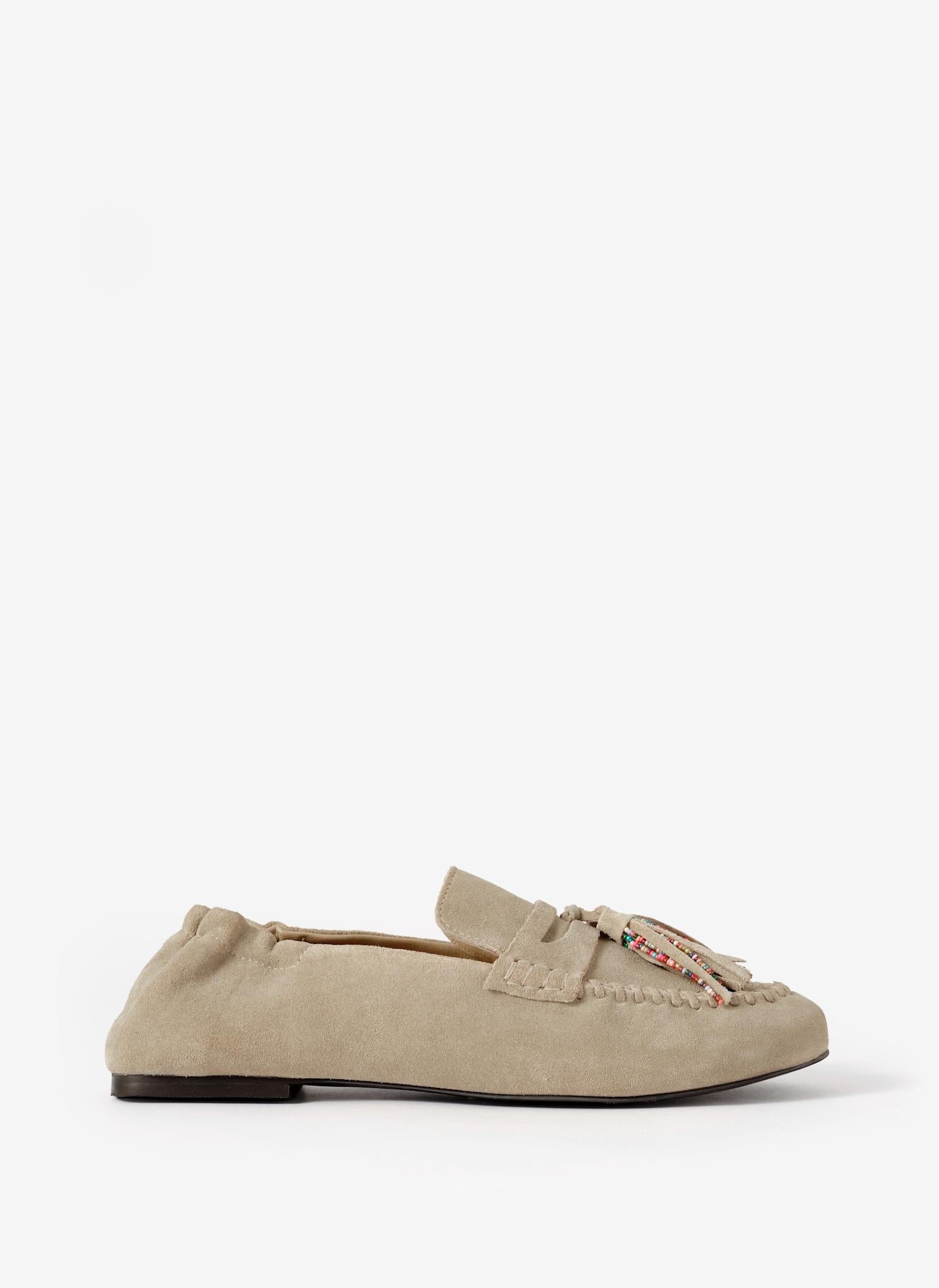 Indie Neutral Suede Beaded Loafers