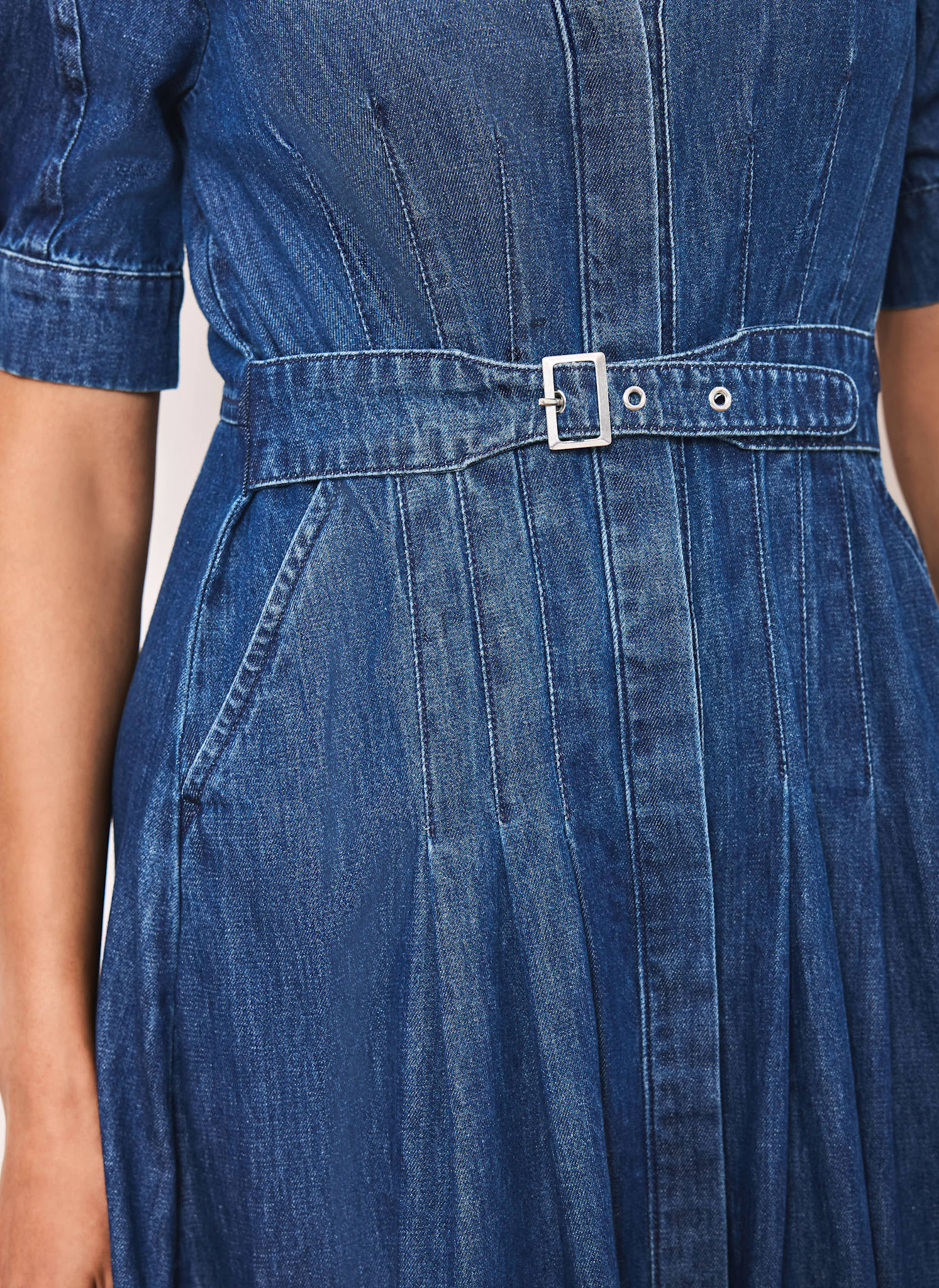 Indigo Denim Belted Midi Shirt Dress