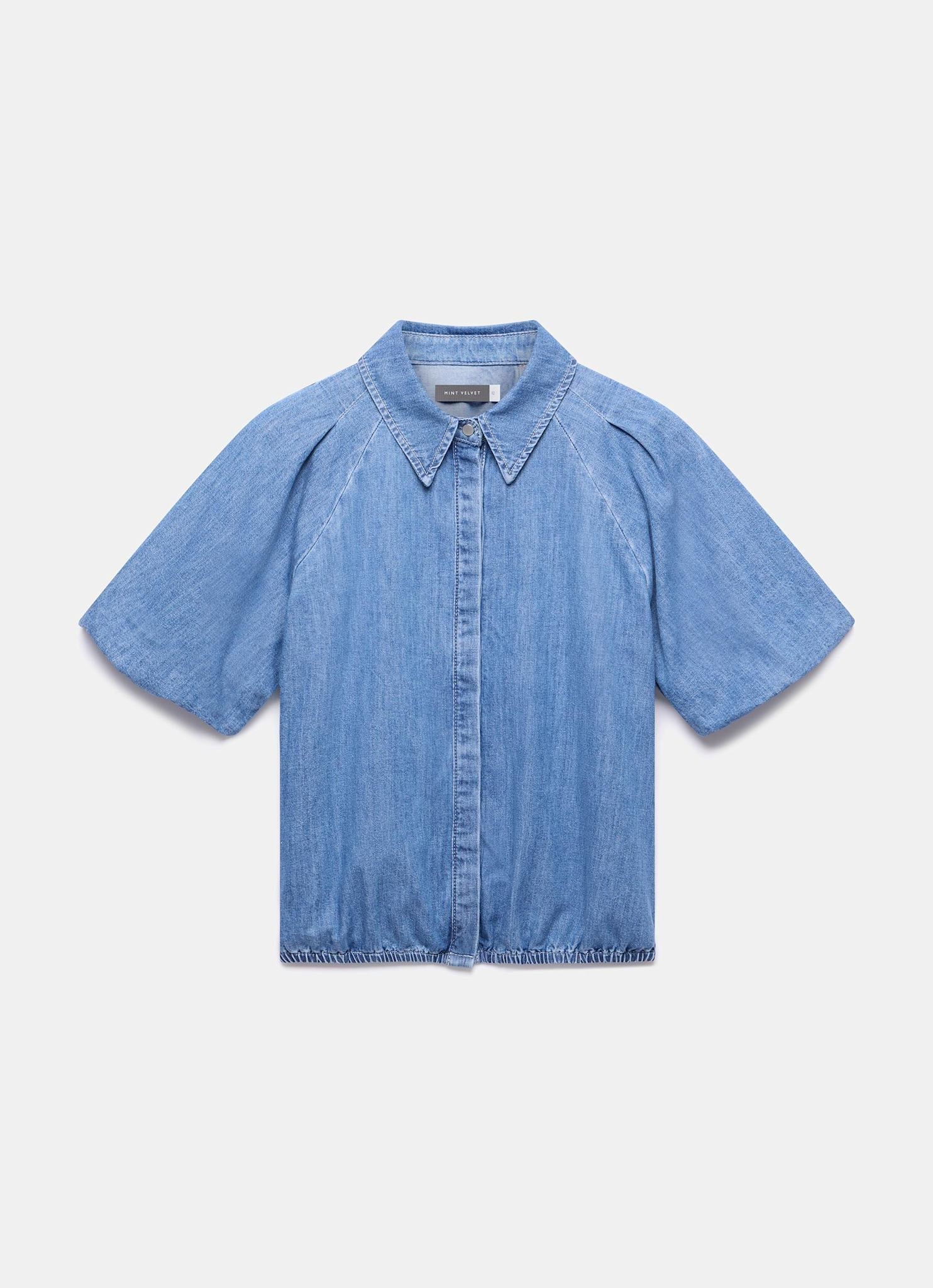Indigo Denim Puff Sleeve Shirt