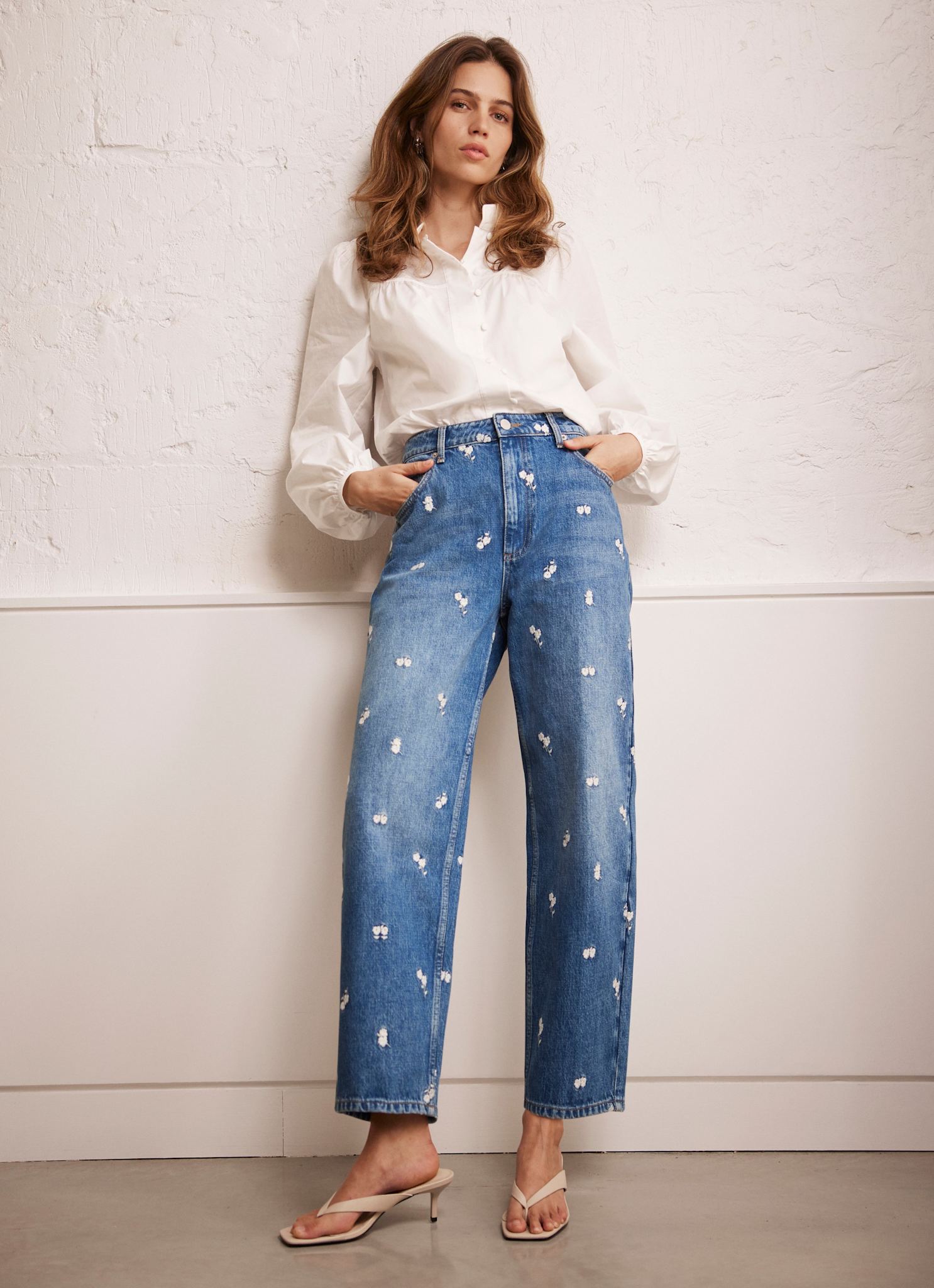 Indigo Embroidered Floral Relaxed Jeans