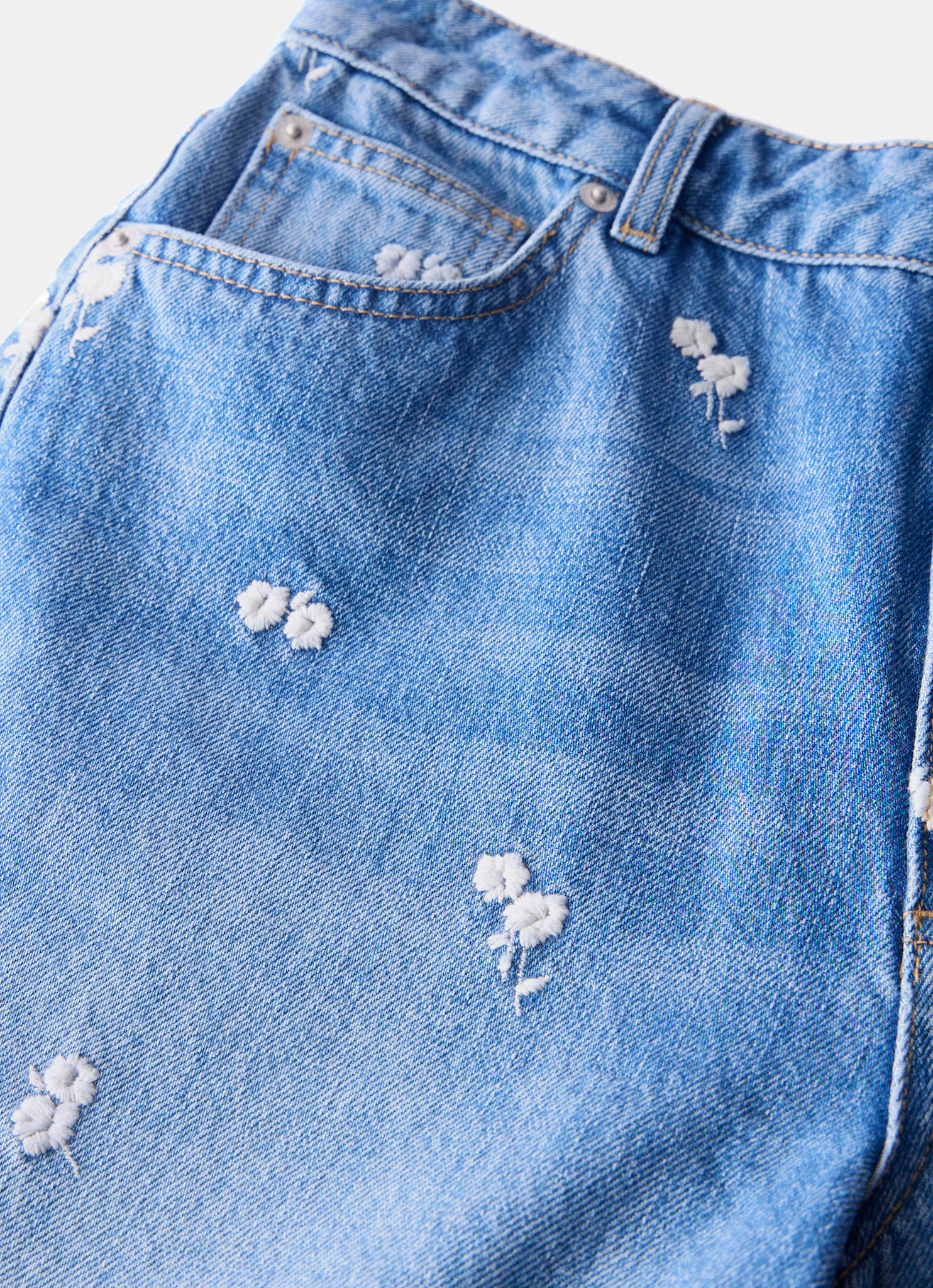 Indigo Embroidered Floral Relaxed Jeans