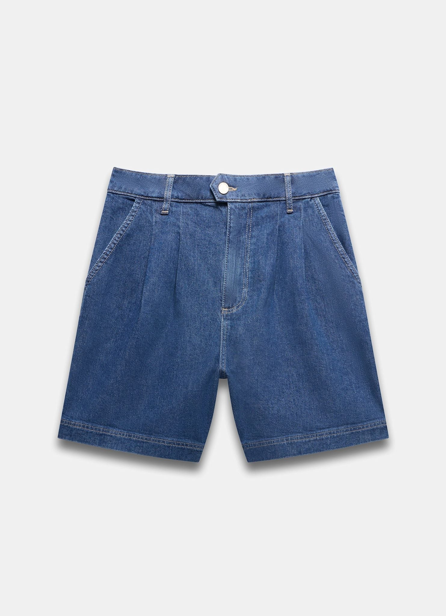 Indigo Denim Pleated Shorts