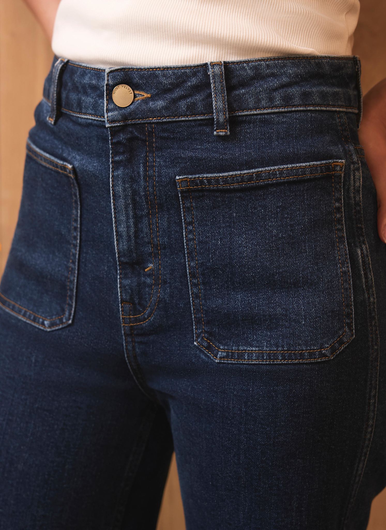 Indigo Relaxed Straight Patch Pocket Jeans