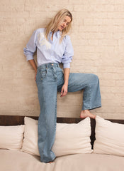 Mid Indigo Relaxed Wide Leg Jeans