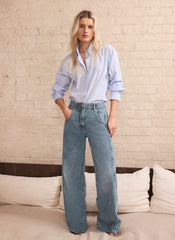 Mid Indigo Relaxed Wide Leg Jeans