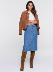 Indigo Denim Straight Midi Skirt