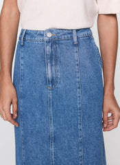 Indigo Denim Straight Midi Skirt