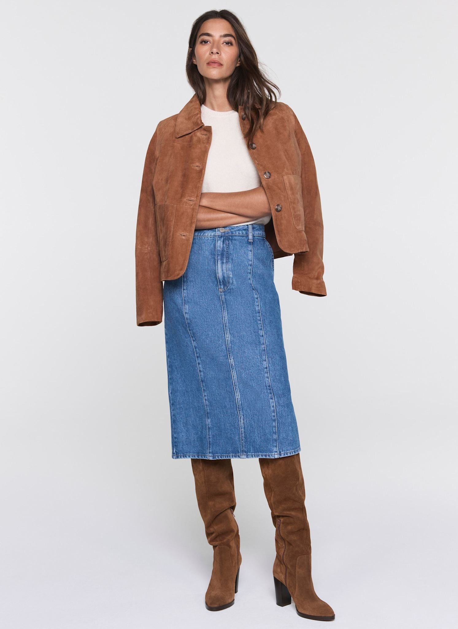 Indigo Denim Straight Midi Skirt