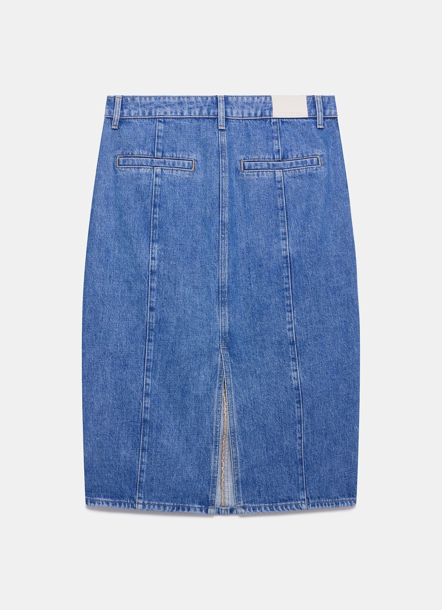 Indigo Denim Straight Midi Skirt