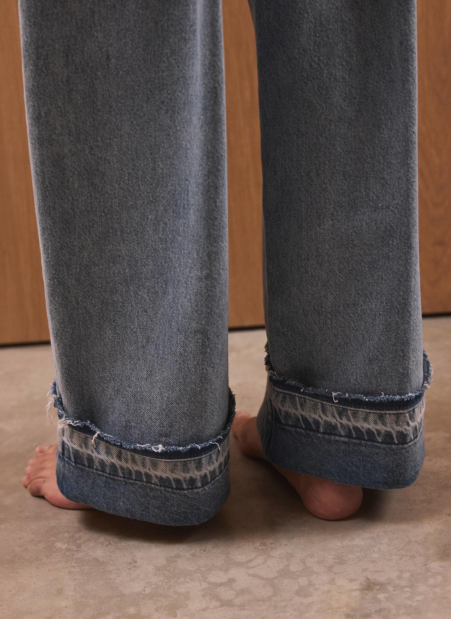 Mid Indigo Turn Up Wide Jeans