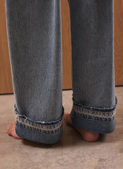 Mid Indigo Turn Up Wide Jeans