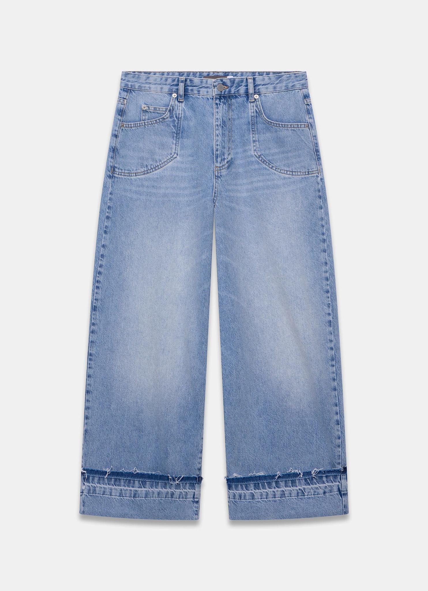 Mid Indigo Turn Up Wide Jeans