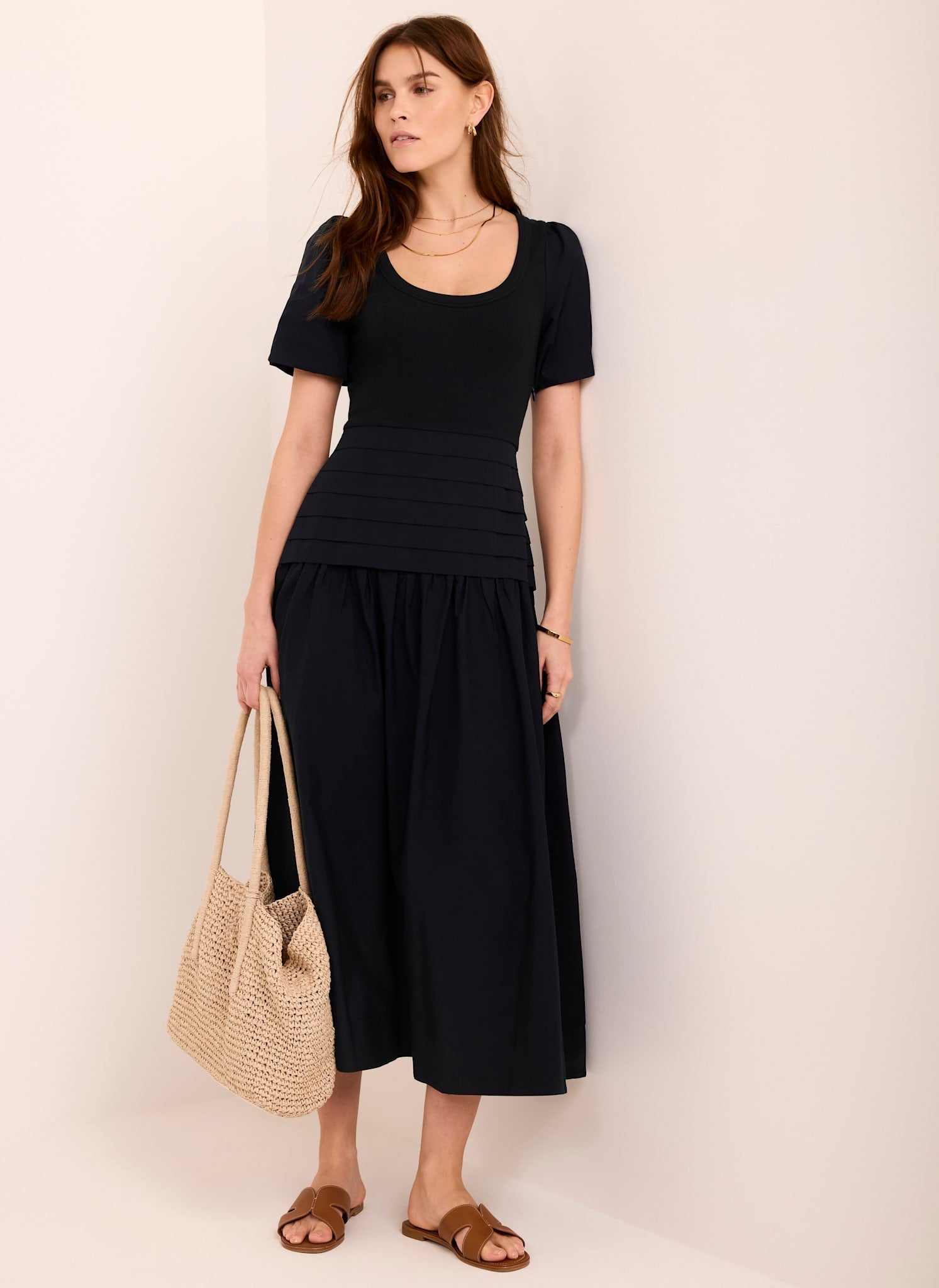 Navy Cotton Blend Maxi Dress