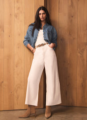 Cream Ankle Wide Leg Jeans
