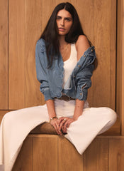 Cream Ankle Wide Leg Jeans