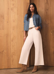Cream Ankle Wide Leg Jeans