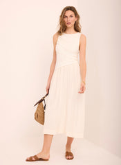 Cream Asymmetric Waist Midi Dress