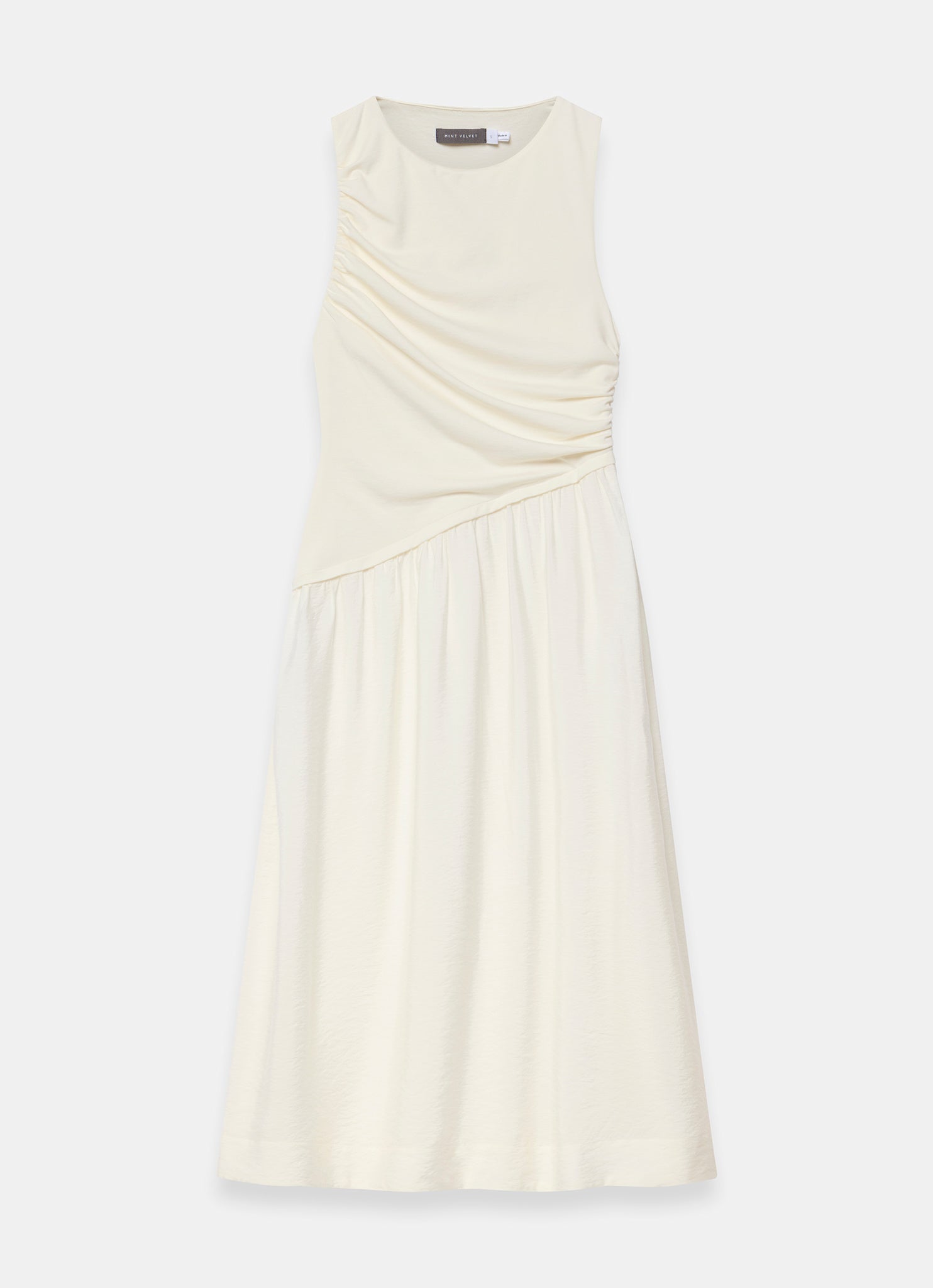 Cream Asymmetric Waist Midi Dress