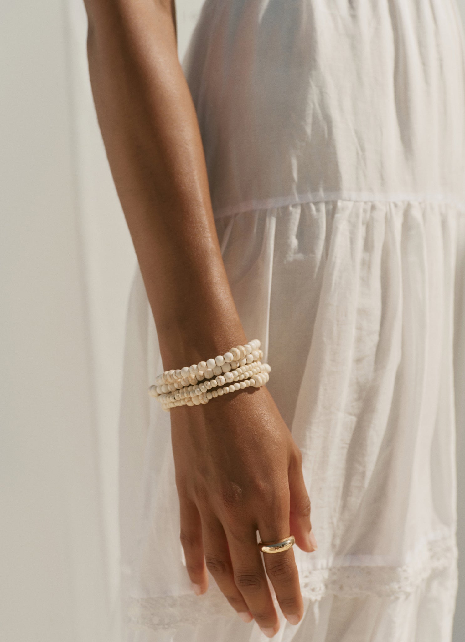 Cream Beaded Layered Bracelet
