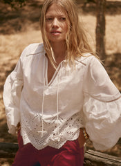 White Cotton Broderie Blouse