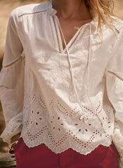 White Cotton Broderie Blouse