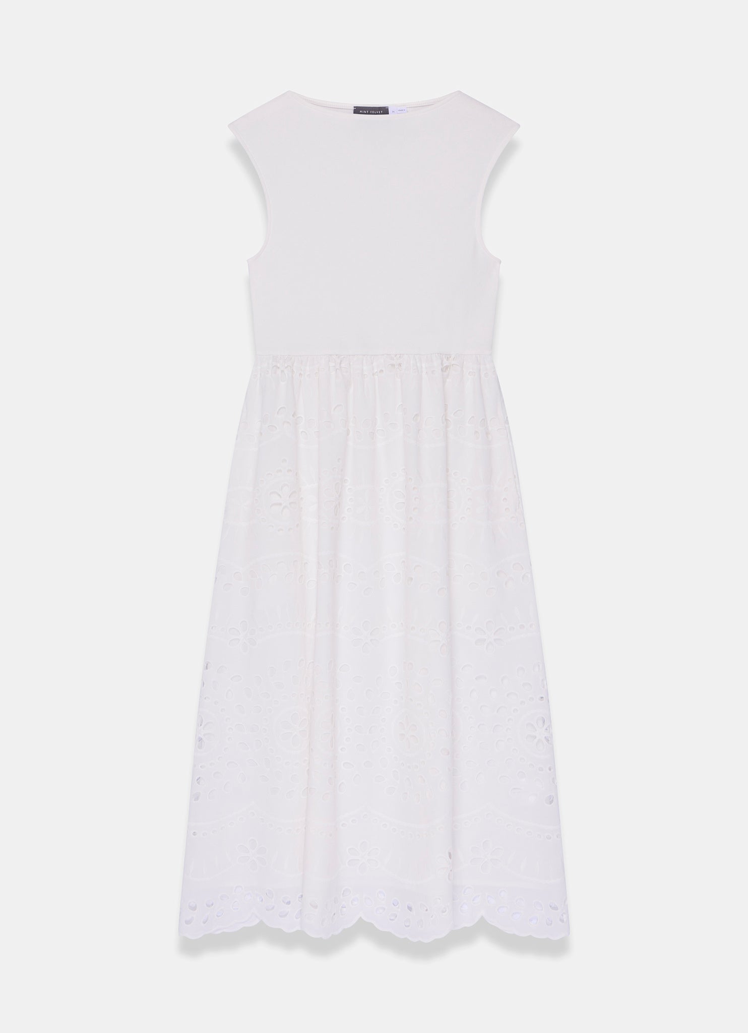 White Jersey Broderie Midi Dress