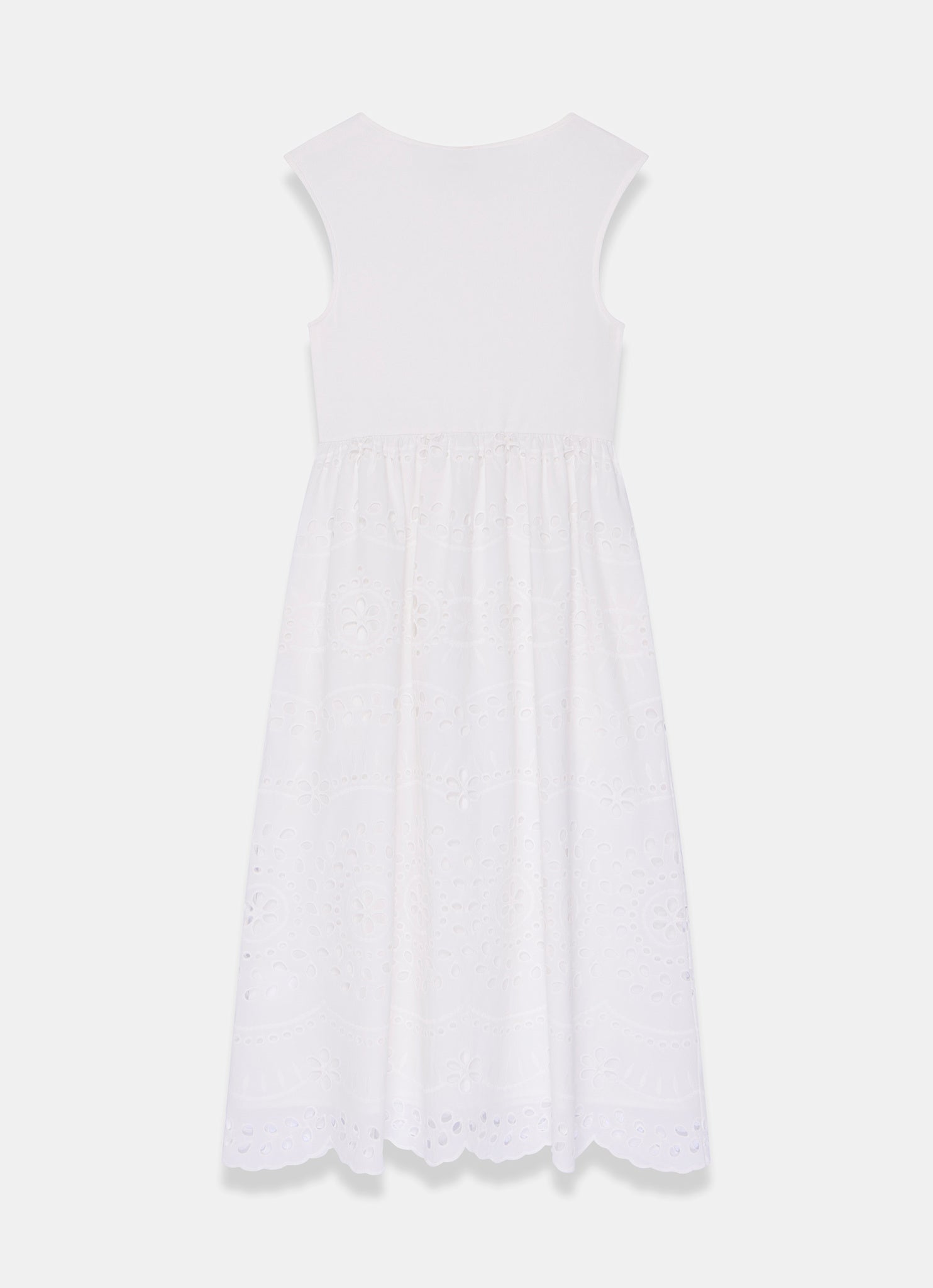 White Jersey Broderie Midi Dress