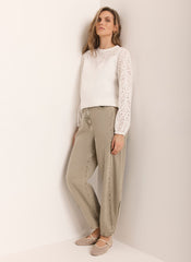 White Cotton Blend Broderie Sweatshirt