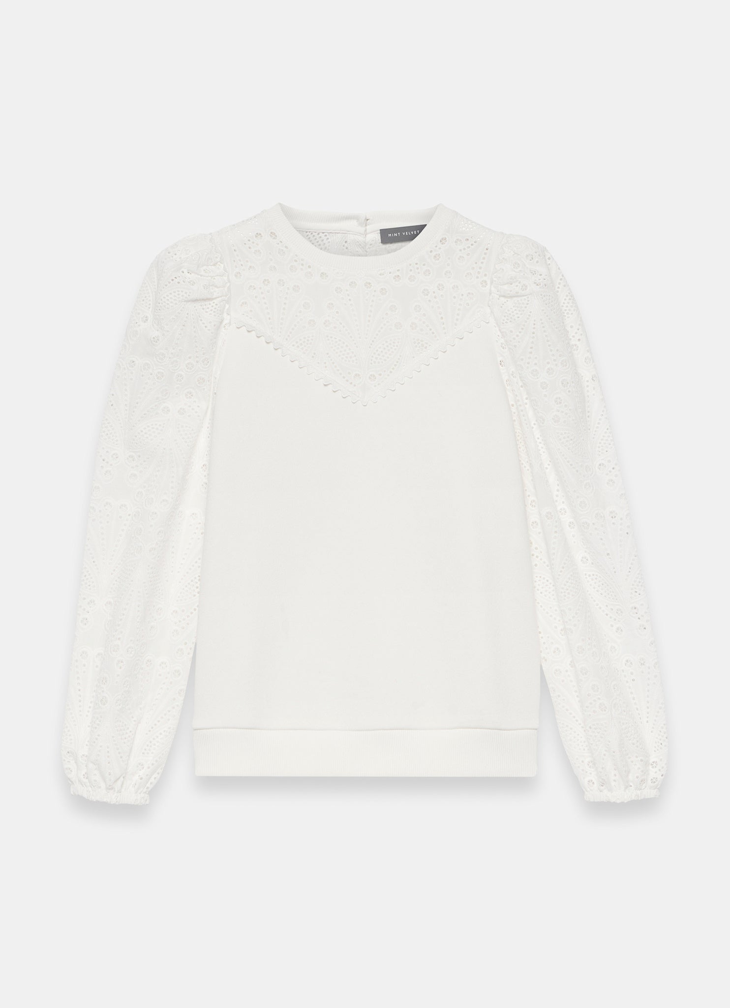 White Cotton Blend Broderie Sweatshirt