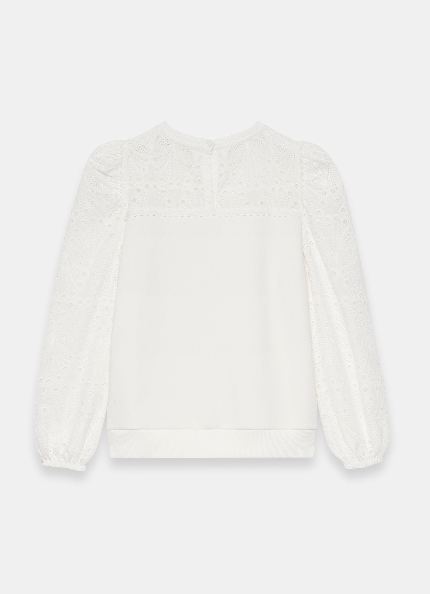 White Cotton Blend Broderie Sweatshirt