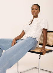 White Cotton Broderie Detail Shirt