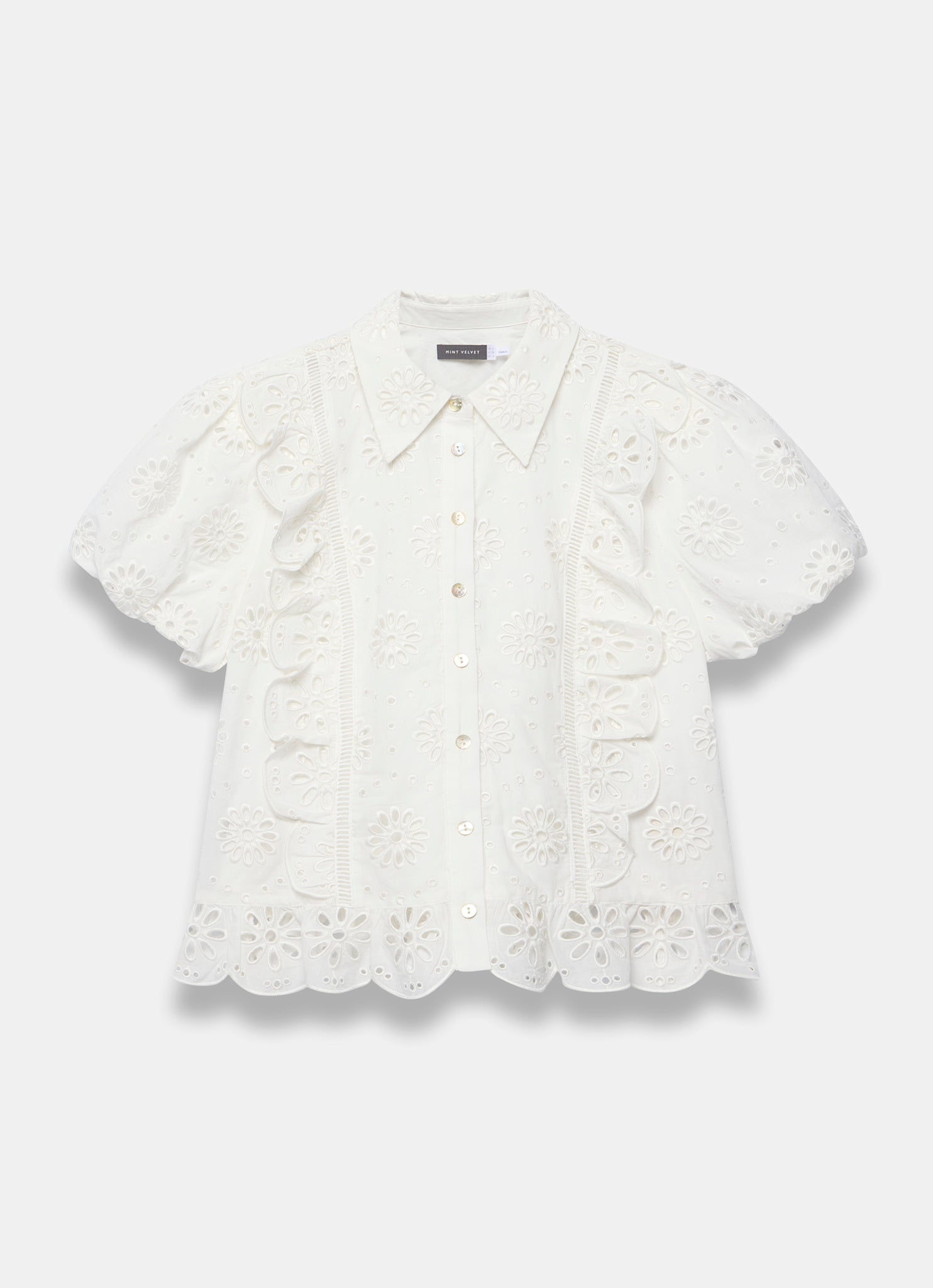 White Cotton Broderie Detail Shirt