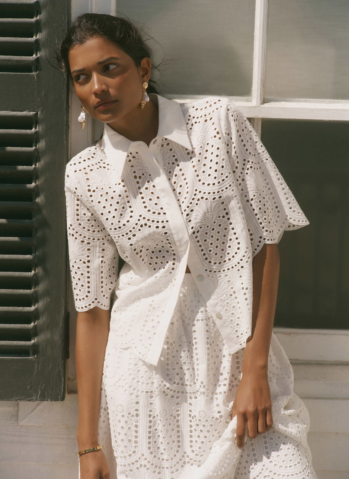 Cream Cotton Broderie Shirt