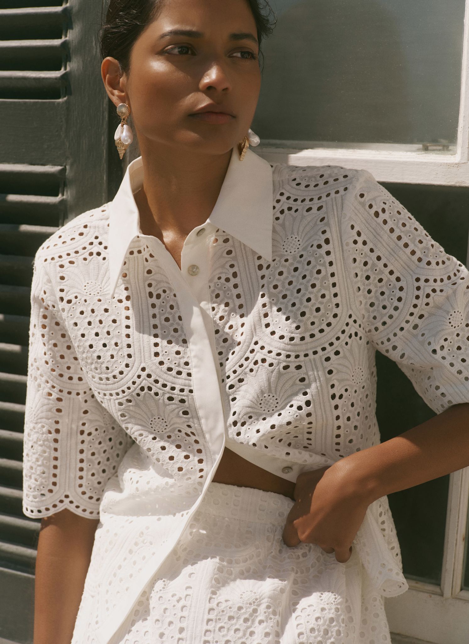 Cream Cotton Broderie Shirt